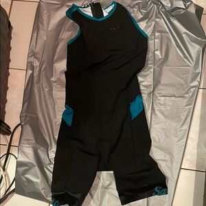 Black and Teal Sleeveless Cycling Suit